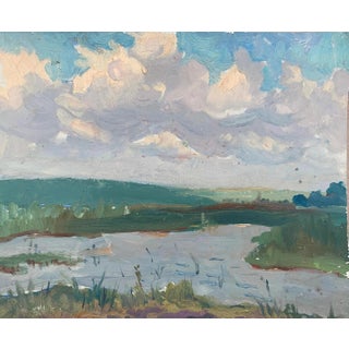 Original River Landscape Oil Painting, Ukrainian Artist, 1960s 27-33 For Sale
