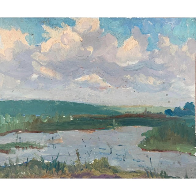 Original River Landscape Oil Painting, Ukrainian Artist, 1960s 27-33 For Sale