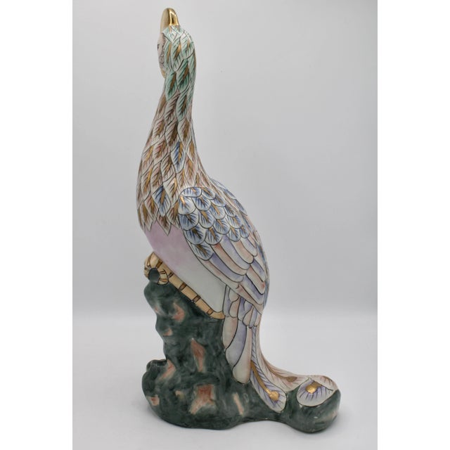 Metal Vintage Asian Ceramic Phoenix Bird Statue For Sale - Image 7 of 13