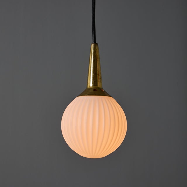 1950s Brass & Opaline Glass Pendant Attributed to Stilnovo For Sale - Image 10 of 12
