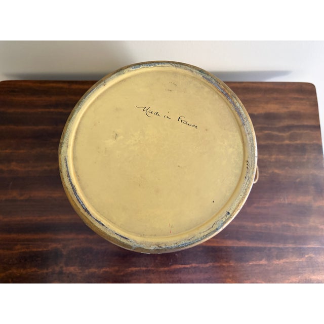 Antique French Neoclassical Yellow Tole Cachepot With Lion-Head Handles For Sale - Image 12 of 12