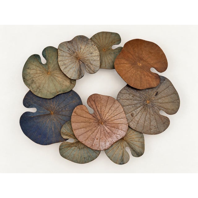Asian Sculptural Patinated Metal Lotus Leaf Wall Sculpture For Sale - Image 3 of 5