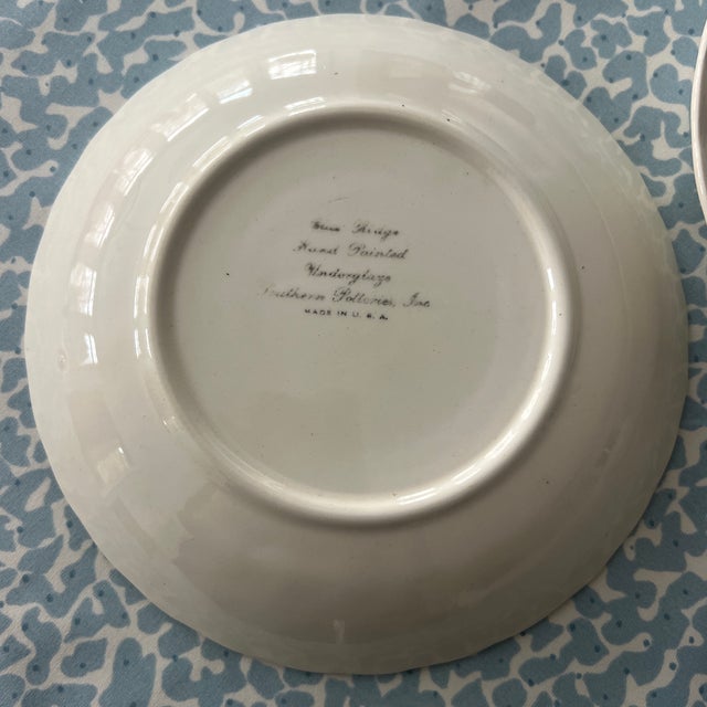 Antique Blue Ridge Southern Potteries Hand Painted Blue and White Flower Bowls - Set of 6 For Sale In New York - Image 6 of 7