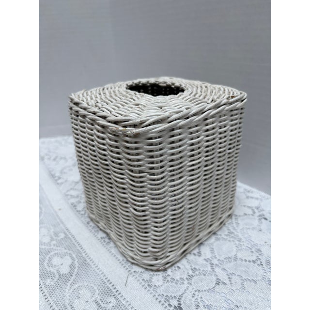 Vintage White Wicker Tissue Box Cover For Sale - Image 4 of 7