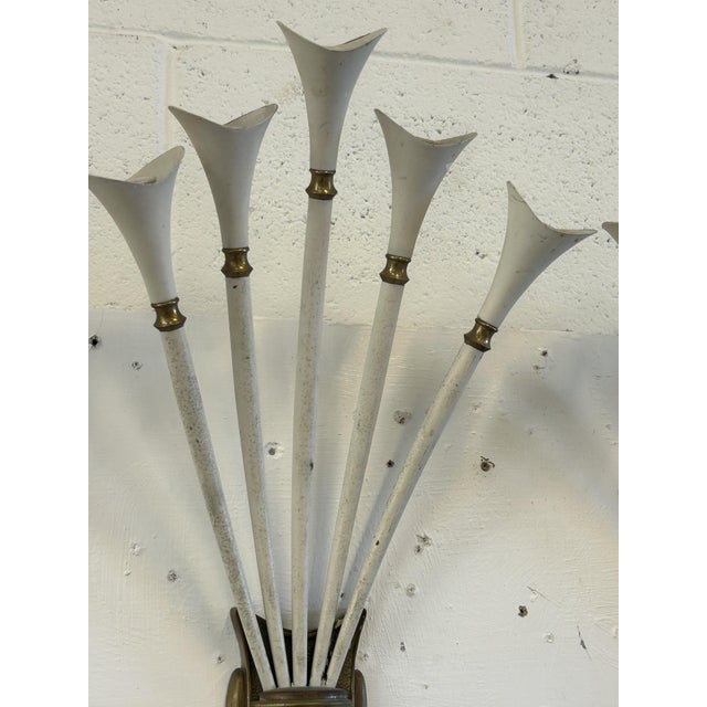 Metal Vintage White Wall Lights in Brass, 1950, Set of 2 For Sale - Image 7 of 11