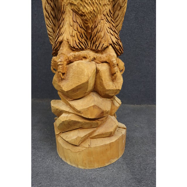 Large Hand-Carved Pine Bald Eagle Sculpture on Saw-Cut Base For Sale In Philadelphia - Image 6 of 13
