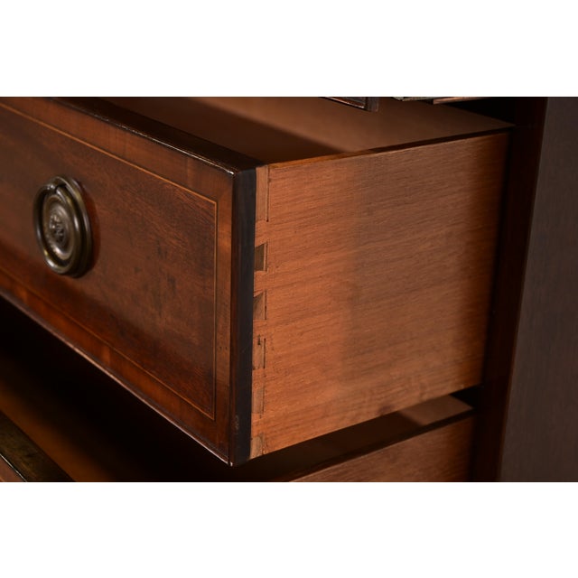 Brown 1980s Baker Furniture Georgian Inlaid Mahogany Breakfront Bookcase Cabinet With Drop Front Secretary Desk For Sale - Image 8 of 13