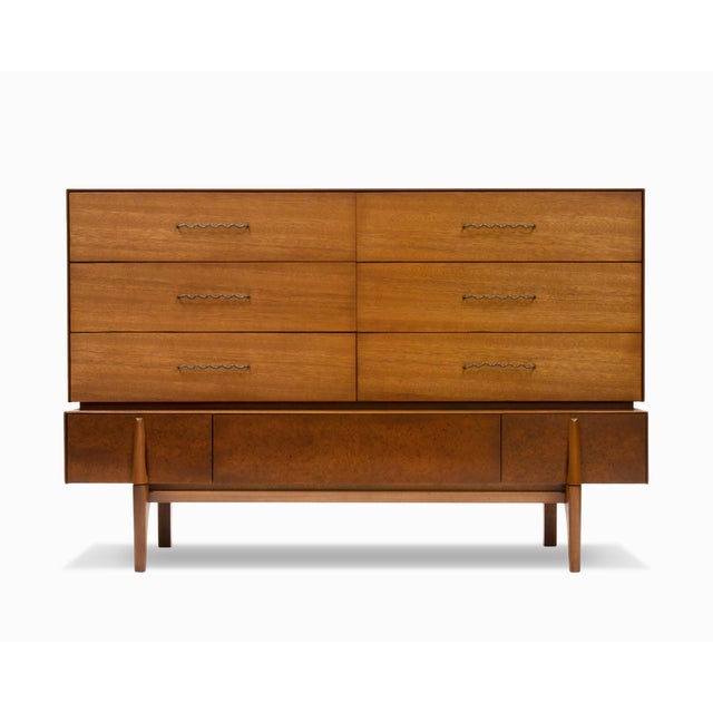 Here is a large mahogany dresser by John Keal for Brown Saltman. The unique stacked design is designated as a "double...