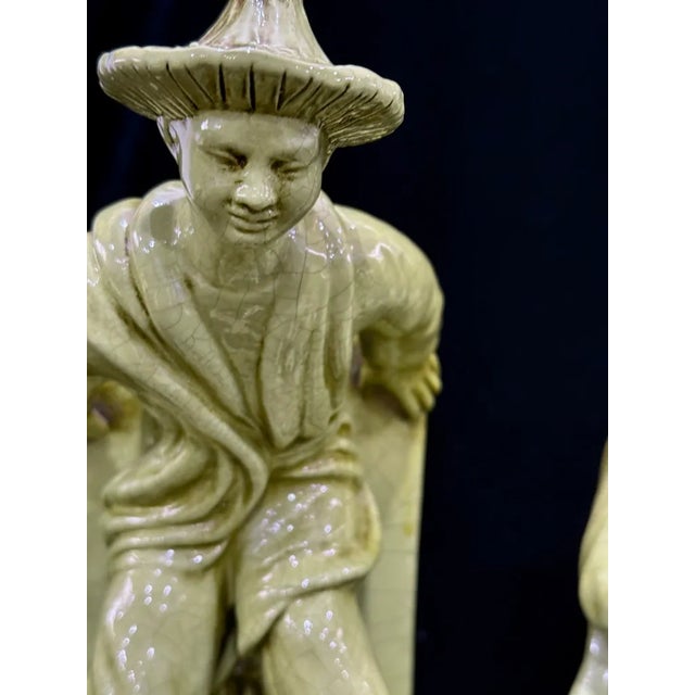 Gorgeous set of Asian bookends made in Italy. They have a green crackle glaze that eludes to a vintage look. Approximately...