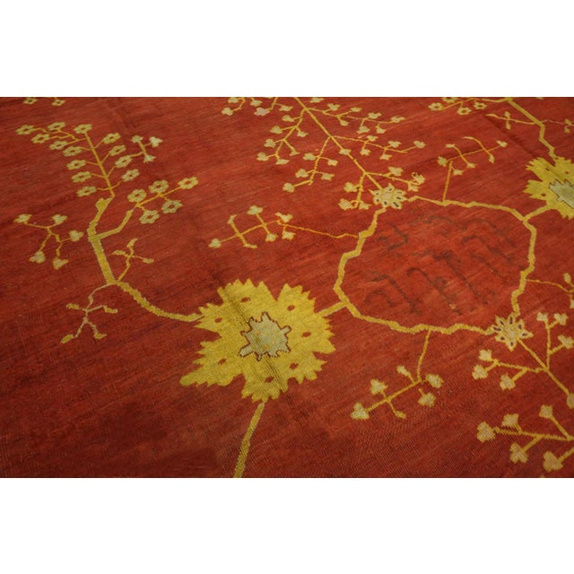 1880s Red Field Tribal Geometric Antique Turkish Oushak Rug 12' 10" X 15' Handknotted Wool Carpet For Sale - Image 10 of 18