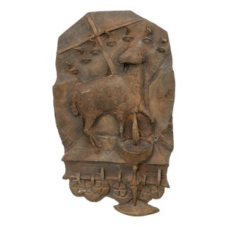 European School, Lamb on Bible with Chalice Bronze Wall Plaque, 1960s, Bronze For Sale
