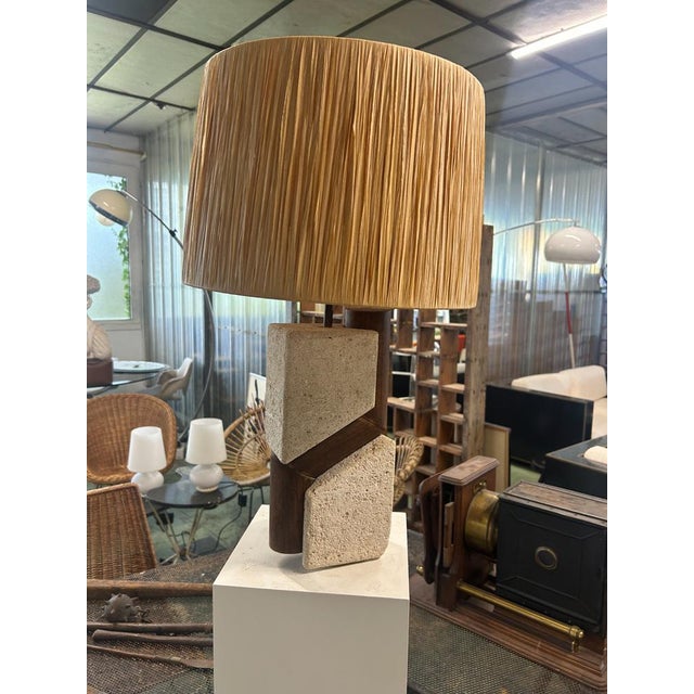 Stone and Wood Lamp by Albert Tormos, 1960s For Sale - Image 4 of 8