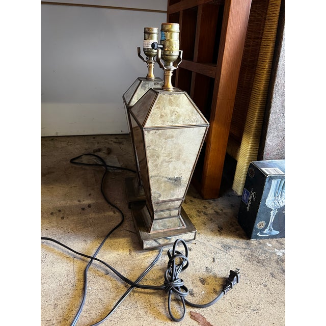 1980s Neoclassical Foxed Mirror & Brass Table Lamps - A Pair For Sale - Image 9 of 9