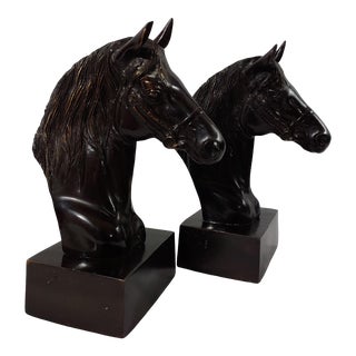 Late 20th Century Cast Bronze Bridled Horse Head Bookends - a Pair For Sale