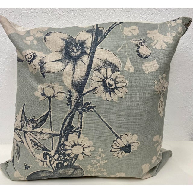 Early 21st Century Pair of Square 20" Pillows With a Blue Batik Floral Pattern - Made in Uk For Sale - Image 5 of 9