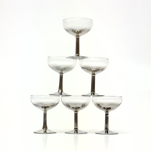 Mid-Century Modern Silver Stemmed Ombre Champagne Coupes - Set of 6 For Sale - Image 3 of 4