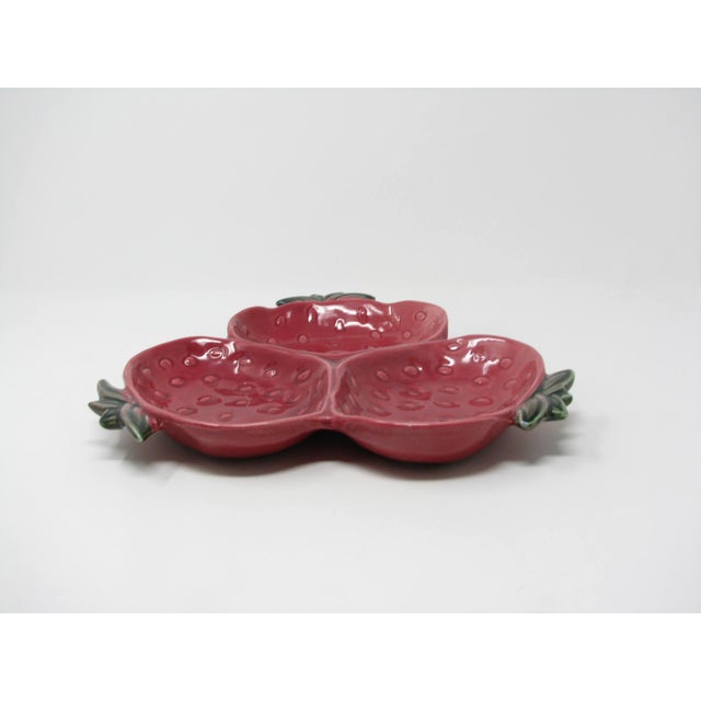 Red Vintage Cemar California Pottery Strawberry Tri Serving Dish 750 For Sale - Image 8 of 11