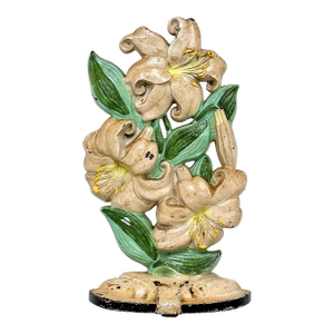Vintage 1930s Art Deco Hubley Manufacturing Co. Model #472 Tiger Lilies Cast Iron Flower Doorstop