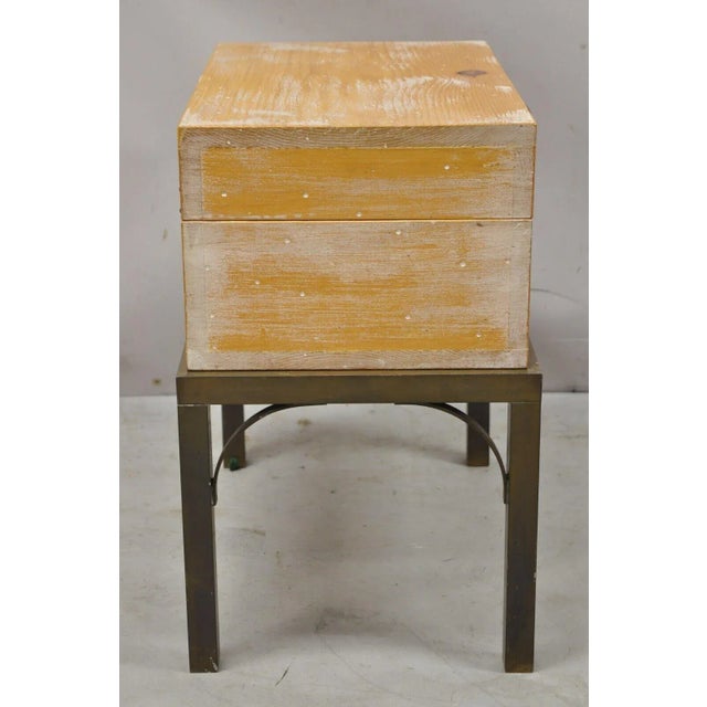 Vintage Small Campaign Style Trunk Chest on Brass Base Accent Side Table For Sale - Image 11 of 13