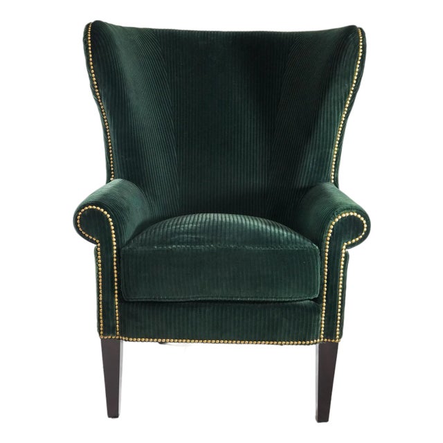 Ralph Lauren Kerry Wing Chair in Green Velvet Cotton For Sale