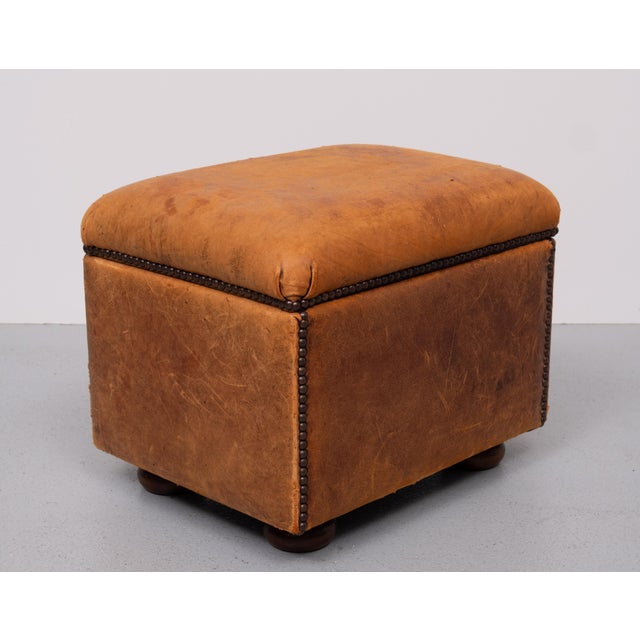 Sheepskin Leather Pouf with Storage, 1970s For Sale - Image 7 of 11