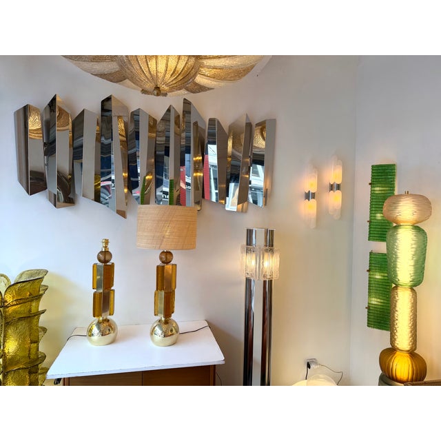 Contemporary Pair of Brass and Murano Glass Lamps, Italy For Sale - Image 11 of 13