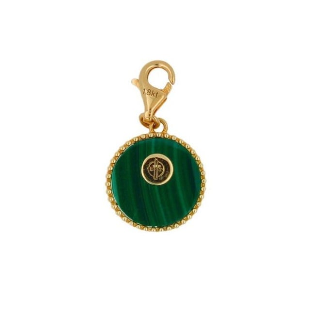 Diamond Tree of Life Nature Floral Flower Green Malachite Medallion Charm 18K Yellow Gold Necklace Pave Pendant * 18K...