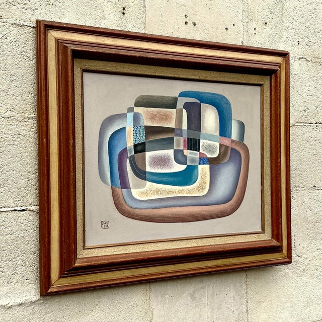 1980s Vintage Boho 1988 Abstract Painting on Canvas For Sale - Image 5 of 7