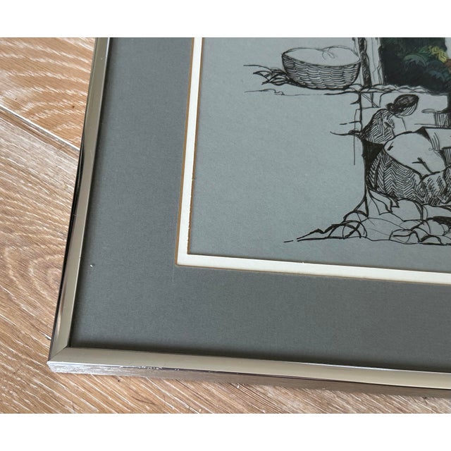 Sculpture Materials 1990s Modernist Mixed Media Pen & Ink Illustration, Framed 14x20 For Sale - Image 7 of 10