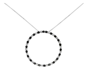 .925 Sterling Silver 3.0 Cttw Alternating Black and White Diamond Open Hoop Circle Pendant Necklace (H-I Color, I3 Clarity) - 18" Inches