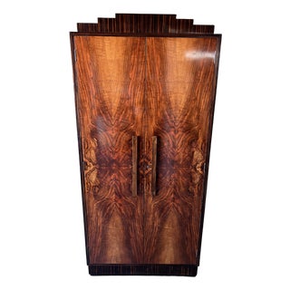 Exceptional Art Deco Petite Armoire in Bookmatched Flamed Walnut & Macassar Detailing For Sale