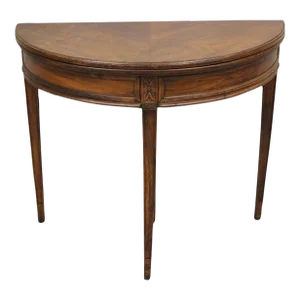 19th Century Antique Mahogany Demilune Flip Top Console Game Table With Hidden Drawer