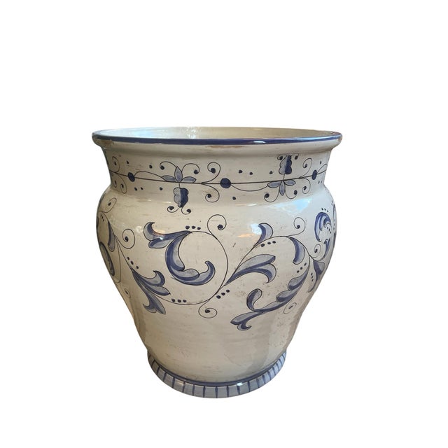 Italian Large Italian Hand-Painted Majolica Cachepot / Planter For Sale - Image 3 of 10