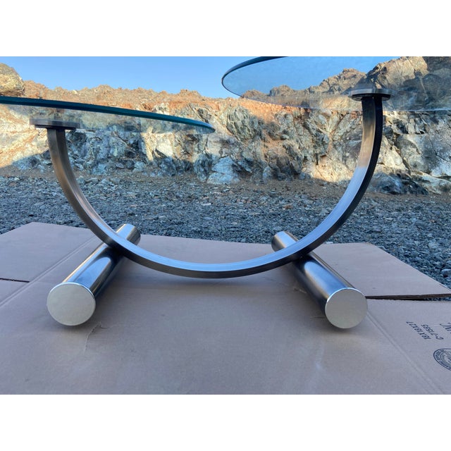 MCM Vintage Post Modern Tubular Steel & Beveled Glass Two Tier Coffee Table For Sale - Image 9 of 12
