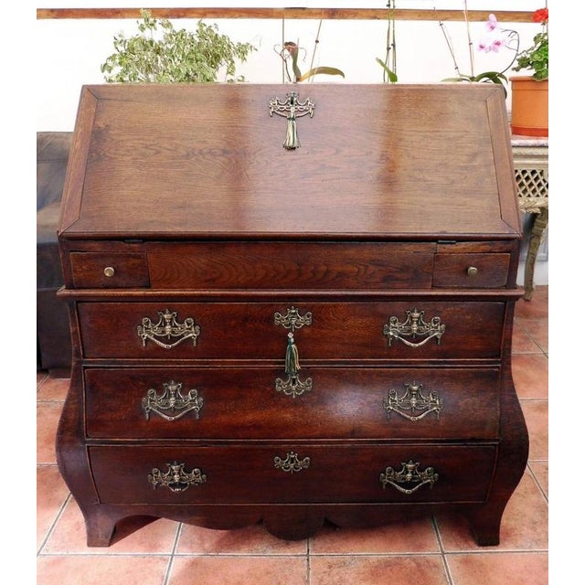 Antique Georgian English Country Oak Bombé Bureau, 1760 For Sale - Image 6 of 16