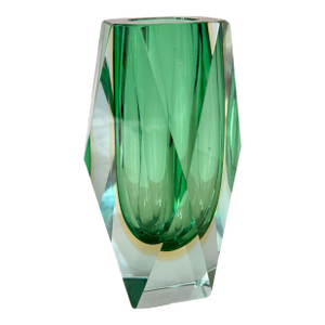 Vintage Green Murano Faceted Vase Sommerso