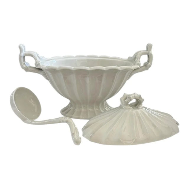 Victorian Vintage Red-Cliff Ironstone Lidded Soup Tureen With Ladle - Set of 3 For Sale - Image 3 of 12