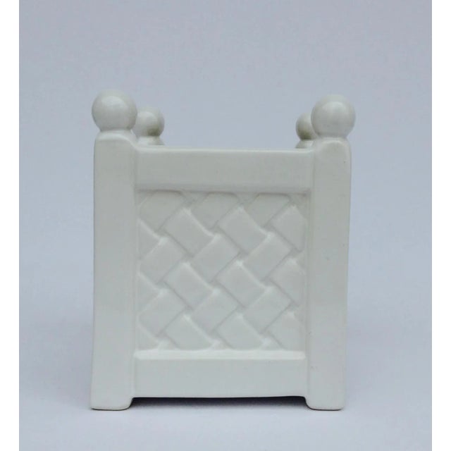 Vintage, C.1990's White porcelain, classical, yet transitional boxwood shaped, basketweave design orchid planter. There...