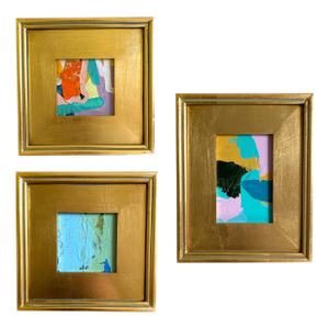 Curated Set of 3 Framed Mini Paintings in Turquoise and Lavender by Jessalin Beutler