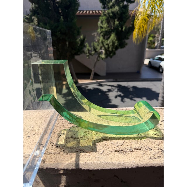 2020s Made Goods Style Sculptural Lucite Bookends Green Acrylic Ribbon Modern Decor For Sale - Image 5 of 5