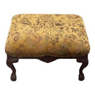 Antique Wood and Tapestry Fabric Footstool For Sale