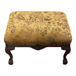 Antique Wood and Tapestry Fabric Footstool