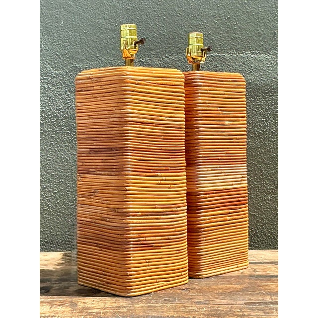 Vintage Pencil Reed Table Lamps - A Pair For Sale - Image 13 of 14