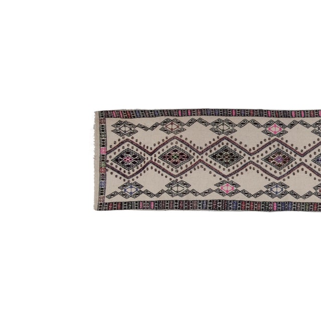 Turkish Kilim Runner Rug 24.8'' x 189'' / 63 x 480 cm Hand woven with high quality pure wool Excellent condition From...
