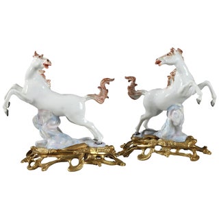 Ormolu-Mounted Porcelain Horses by Samson Manufactory, Set of 2 For Sale
