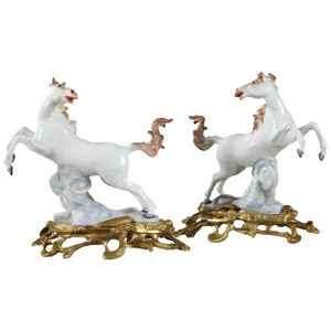 Ormolu-Mounted Porcelain Horses by Samson Manufactory, Set of 2