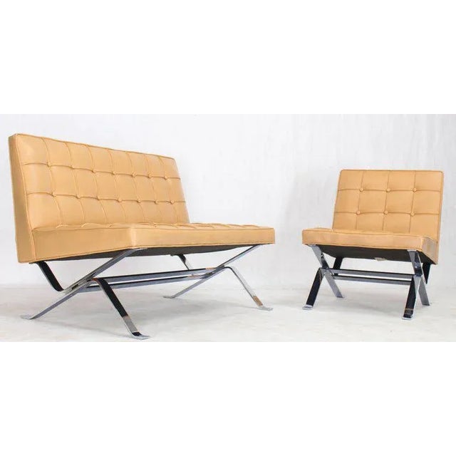 Mid-century modern chrome metal bent Z-base tufted upholstery living room set. The lounge chair width is 25". Made in the...