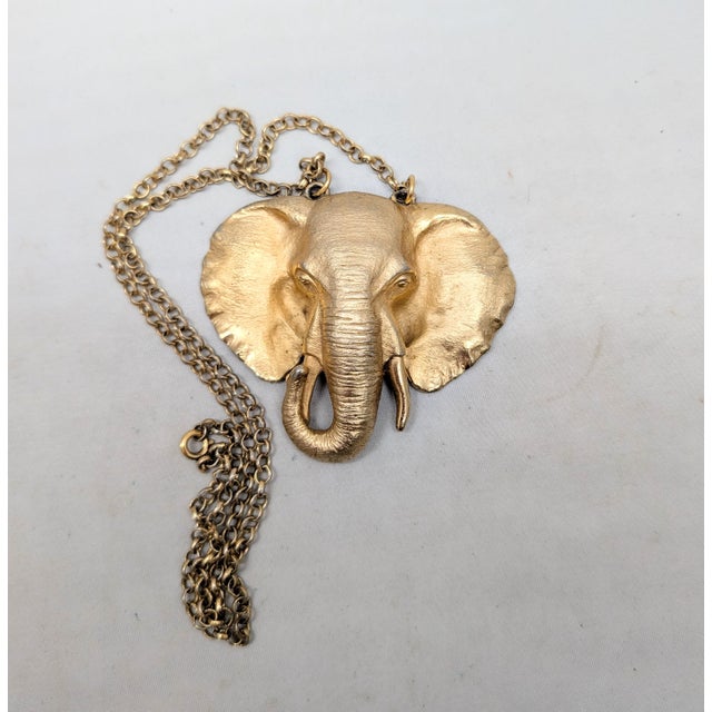 Gold Vintage 1970s Signed Napier Goldtone Elephant Head Pendant Necklace For Sale - Image 8 of 8