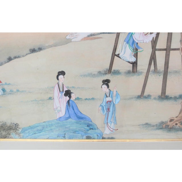 Chinese Maidens in a Landscape Watercolor For Sale - Image 4 of 10