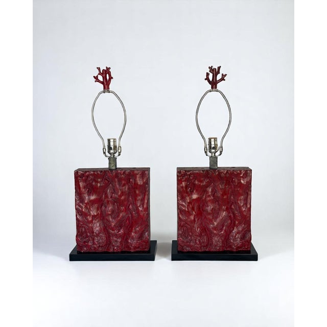Red 1990s Tanner Kenzie Red Resin Table Lamps With Black Velvet Shades - Pair For Sale - Image 8 of 8